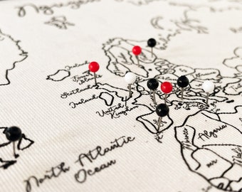 Cursive Font World Push Pin Personalized Map, Custom Push Pin Map, Travel Tracking Anniversary Cotton Canvas, Unique Wedding Gift for couple