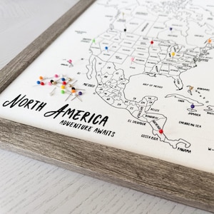 Carte à épingles d'Amérique du Nord et d'Amérique centrale, titre personnalisé, États-Unis, Canada, Mexique, Travel Tracker, toile de coton, cadeau d'anniversaire, bûche de vacances