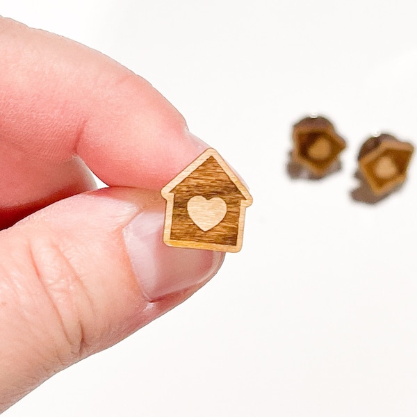 Wooden Home Map Pin, House with Heart Map Pins, Wood Thumb Tack, Memo Board Pins, Office Accessories, Push Pin Map Tacks, Made in US