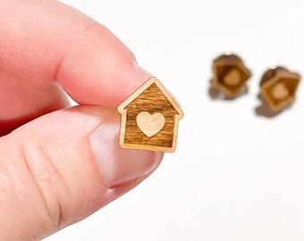 ADD ON - Wooden Home Map Pin, House with Heart Map Pins