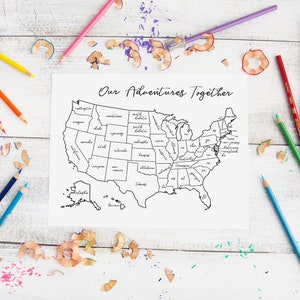 DESCARGA DIGITAL Mapa imprimible de EE. UU. Nuestras aventuras juntos, fuente de escritura, rastreador de viajes, Estados Unidos, arte de pared, lista de deseos de vacaciones