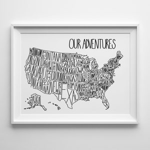 Téléchargement instantané de la carte des États-Unis, nos aventures imprimables, Homeschool Decor, grand suivi de voyage aux États-Unis, vacances, ventes, liste de seau