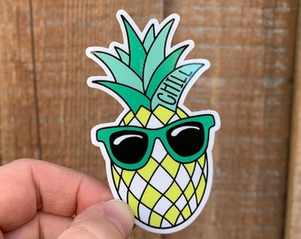 Pineapple Sticker, Yellow Pineapple with Sunglasses, Uplifting, Positive, Motivational Sticker Pack, Pineapple Gift, Laptop Sticker