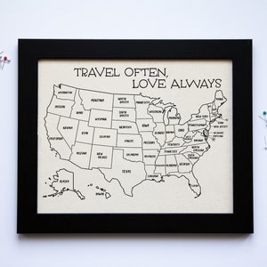 Push Pin Map, Personalized Travel Map, Gift for Couple who Travels, Custom Wedding Gift for Couple, Anniversary Gift for Him, Road Trip Map