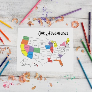USA Our Adventures Map DIGITAL DOWNLOAD Druckvorlage, Travel Tracker, USA, Wandkunst, Urlaubs Bucket List zum Ausdrucken