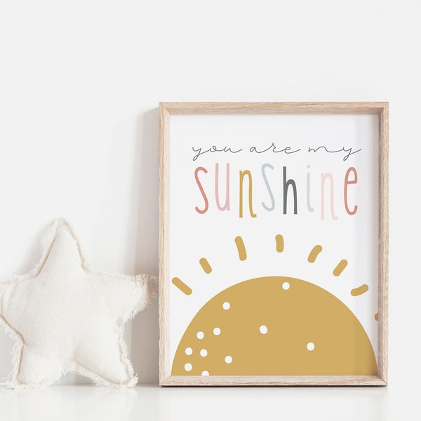 DOWNLOAD - Sunshine Quote Nursery Print, Mustard Gray Nursery Decor, Pink Cute Nursery Art, Kid Room Printable Art, Over the crib, Fun Quote