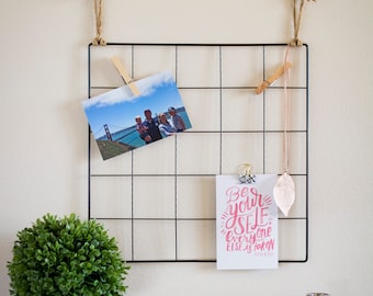 Wire Wall Grid Photo Display: Dorm Decor, Vision Board (14x14 inches)