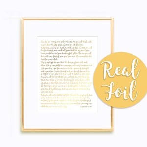 Real Foil - Custom Wedding Vows Print, First Dance Wedding Song Lyrics Art, First Anniversary Paper Gift, Personalized Valentines Day Gift