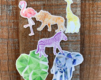 Rainbow Animal Sticker Collection, Geometric Design, Vinyl Water Proof Laptop Sticker, Water Bottle, Cute Sticker, Fun Sticker