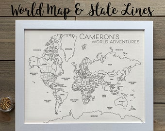 World USA State Lines Push Pin Personalized Map, Custom Map, Graduation Gift, Student Travel Tracker, Unique Gift for Apartment and Dorm