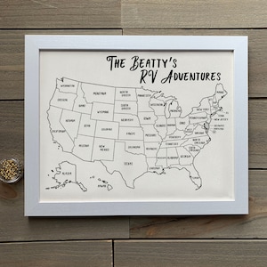 Carte avec épingles de remorque de voyage en camping-car, petite carte de suivi personnalisée, cadeaux Van Life RV, cadeau personnalisé pour couple, décoration de camping-car, cadeau d'anniversaire