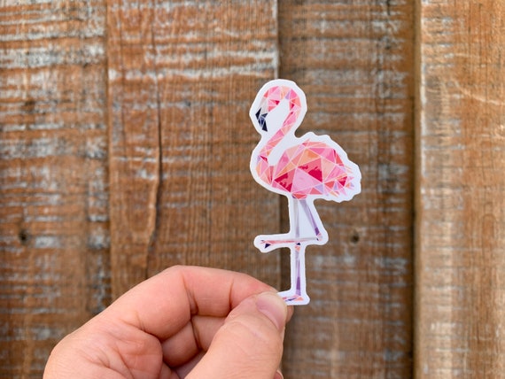 Geometric Flamingo Sticker: Pink Vinyl Decal, Water Bottle Laptop Sticker