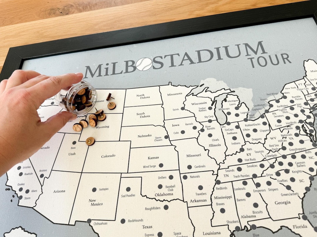 Milb Baseball Teams Push Pin Map, Personalized Stadium