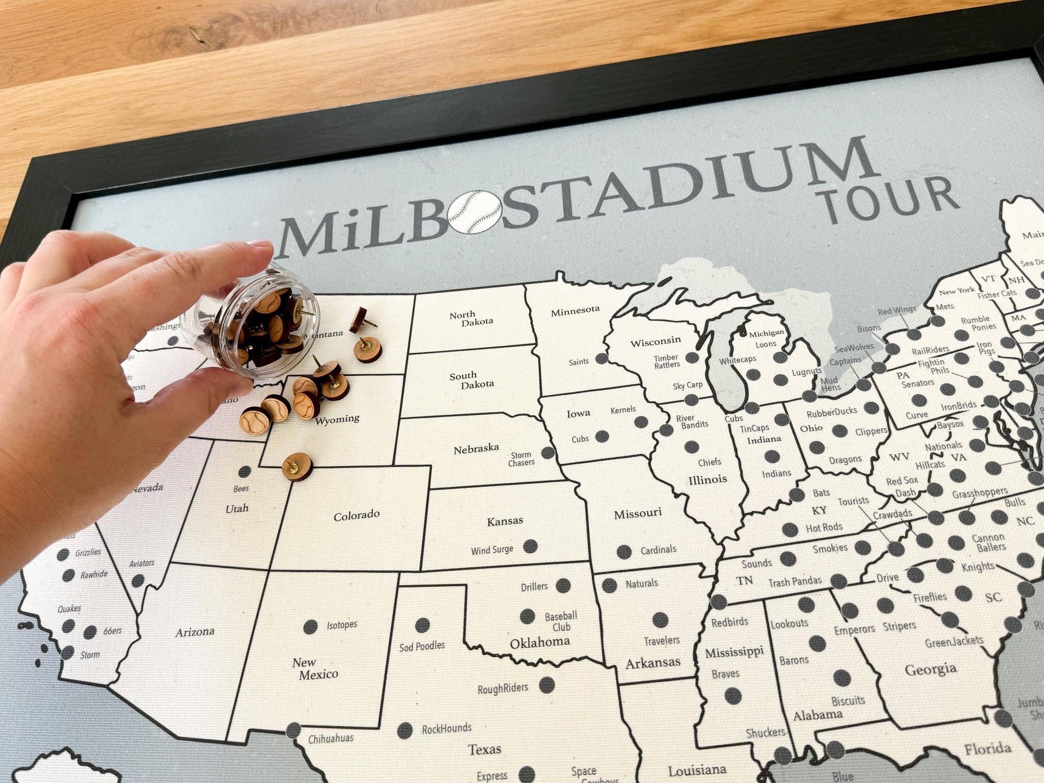 USA メジャーリーグベースボール 【TEAM PINS MAP】 Milb Baseball Teams Push Pin Map, Personalized Stadium