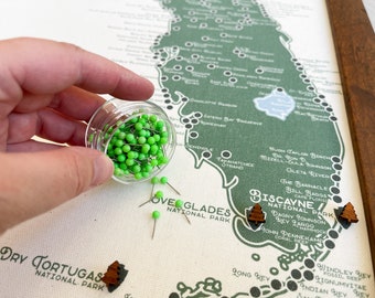 Mapa de chinchetas del parque estatal de Florida: Rastreador de aventuras, chinchetas de madera para árboles