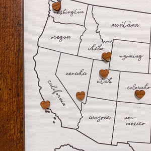 Push Pin Map with 50 Wooden Heart Pins, Anniversary Gift, USA Custom Map, Personalized Unique Gift for Couple who Travel, Wedding Registry image 9