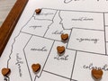 Push Pin Map with 50 Wooden Heart Pins, Anniversary Gift, USA Custom Map, Personalized Unique Gift for Couple who Travel, Wedding Registry