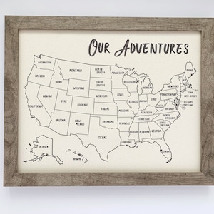 Our Adventures Travel Map Framed with Push Pins, Cotton Gift, United States Push Pin Map, Family USA Map, Unique Birthday Gift for Him RTS