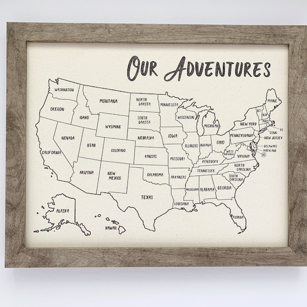 Our Adventures Travel Map Framed with Push Pins, Cotton Gift, United States Push Pin Map, Family USA Map, Unique Birthday Gift for Him RTS