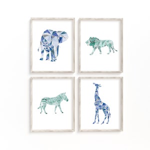 Safari nursery decor Set of 4 Prints, Safari animal prints, Nursery wall art, Jungle animals, Elephant art, Baby room, Neutral Nursery, Lion image 4