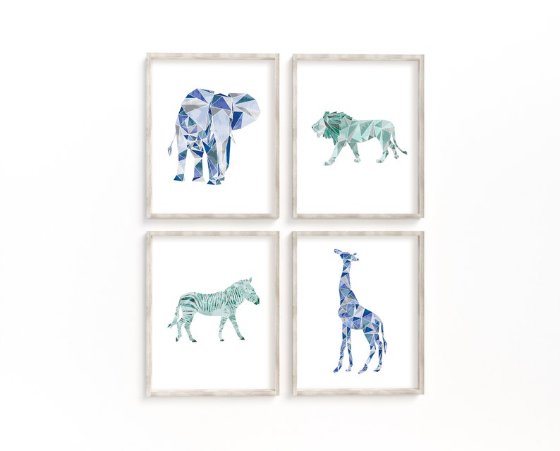 Safari nursery decor Set of 4 Prints, Safari animal prints, Nursery wall art, Jungle animals, Elephant art, Baby room, Neutral Nursery, Lion image 4