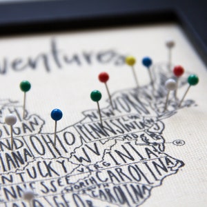 USA Push Pin Travel Map: "Our Adventures" Cotton Canvas, Framed