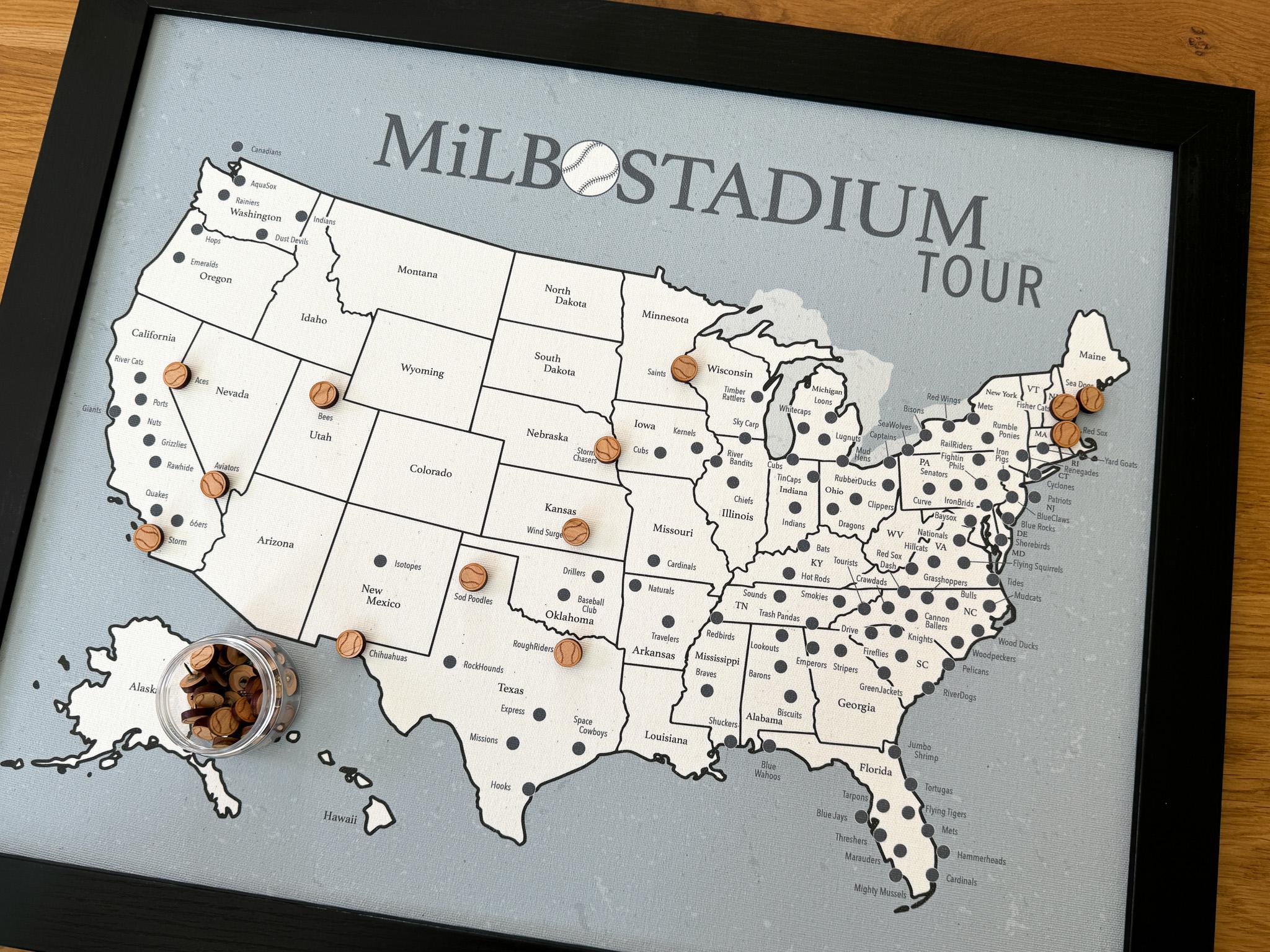 Personalized Milb Stadium Tour Map: Push Pin Map, Baseball Travel