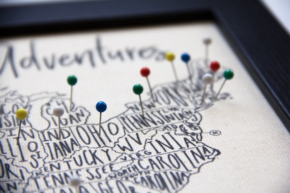 USA Travel Map Canvas Print: Color By State, Push Pin Adventure Tracker (DIY Kit)