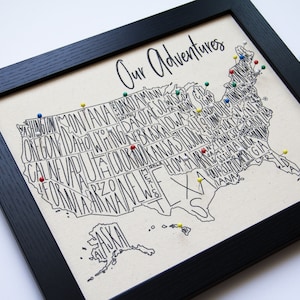 Carte à épingles, carte de voyage personnalisée, États-Unis, États-Unis, cadeau en coton pour deuxième anniversaire, vacances en famille, traqueur de carte, cadeau de fiançailles