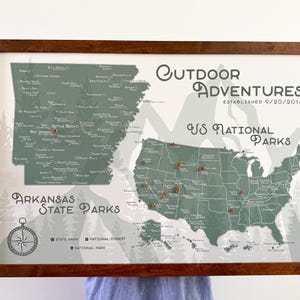 National Park Push Pin Map and State Parks Map with Wooden Tree Push Pins, Travel Map, United States, Outdoor Adventure Explorer Gift