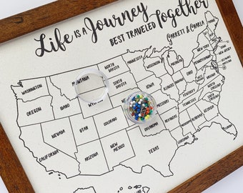 Push Pin USA Map, Second Anniversary Cotton Gift, Custom Wedding Gift, Map Tracker Travel Log Map to Mark Travels States, Co Worker Gift