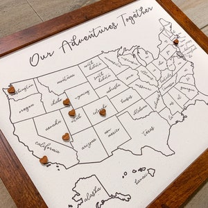 Push Pin Map with 50 Wooden Heart Pins, Anniversary Gift, USA Custom Map, Personalized Unique Gift for Couple who Travel, Wedding Registry image 4