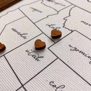 Push Pin Map with 50 Wooden Heart Pins, Anniversary Gift, USA Custom Map, Personalized Unique Gift for Couple who Travel, Wedding Registry image 5
