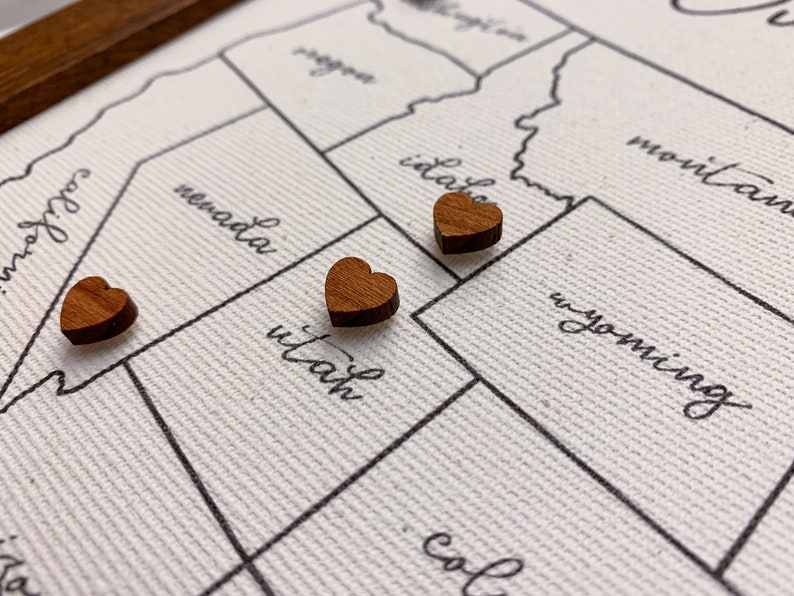 Push Pin Map with 50 Wooden Heart Pins, Anniversary Gift, USA Custom Map, Personalized Unique Gift for Couple who Travel, Wedding Registry image 5