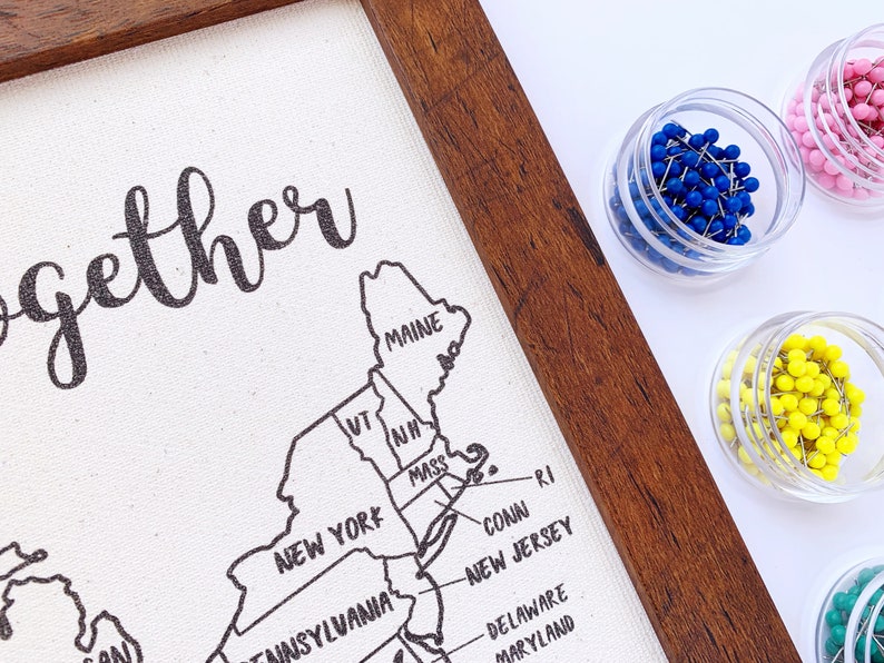 Travel Map with Push Pins to Track Travels, USA Push Pin Map, US Wall Decor United States, Anniversary Cotton Gift, Family Vacation Life RTS image 2
