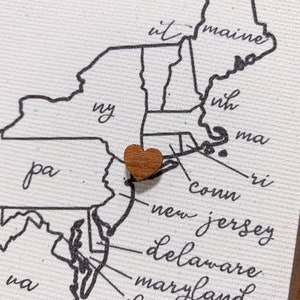 Push Pin Map with 50 Wooden Heart Pins, Anniversary Gift, USA Custom Map, Personalized Unique Gift for Couple who Travel, Wedding Registry image 8