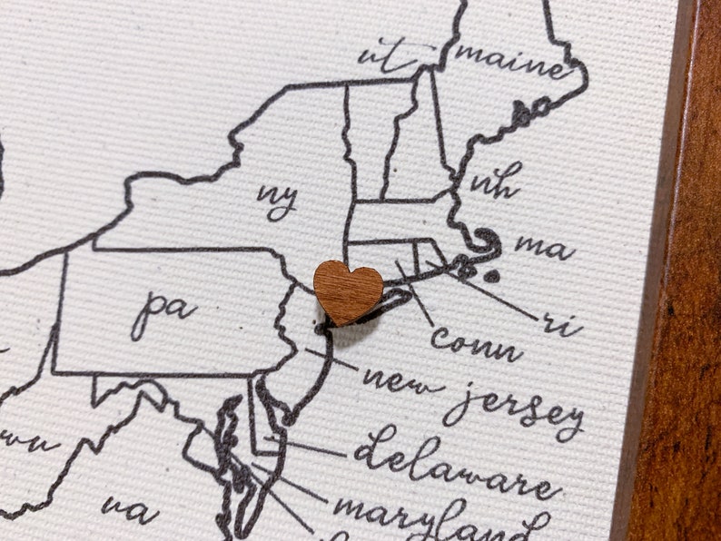 Push Pin Map with 50 Wooden Heart Pins, Anniversary Gift, USA Custom Map, Personalized Unique Gift for Couple who Travel, Wedding Registry image 8