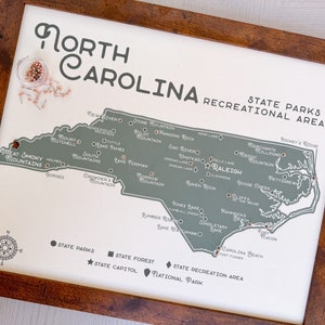 North Carolina State Park Push Pin Map, Wooden Tree Pins, Custom Wedding Gift For Couple Who Hike, Personalized Wall Decor Adventure Tracker