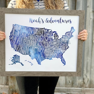 Blue USA Map United States Map, Custom Push Pin Map Wall Art, US Poster, Travel Tracker with Push Pins, Adventure Map