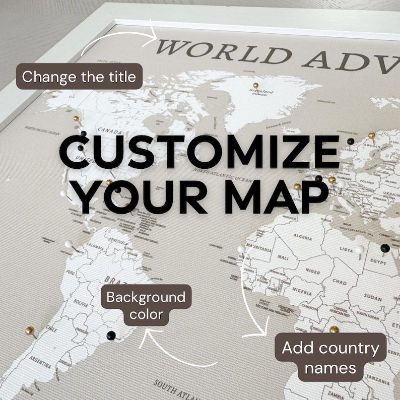 World Push Pin Personalized Map, Custom Push Pin Map for Travels, Retirement Gift for Parents, Travel Bucket list, Gift for Him image 7