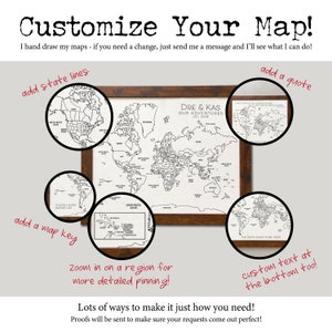 World Push Pin Personalized Map, Custom Push Pin Map for Travels, Anniversary Cotton Gift, Unique Wedding Gift for couple, Globetrotter Gift image 5
