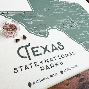 Texas State Parks Push Pin Map, Framed Texas Travel Map with State and National Parks, Canvas Adventure Map, Wooden Tree Pins, Texas Gift