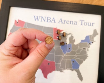 WNBA Arena Map, Push Pin Tracker, Basketball Pins, Gift for Sports Fan, Stadium Tour Map, Womens Sports Fan, Customized, Personalized Gift