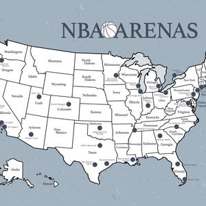 Carte avec épingles de basket-ball NBA Arena, voyage personnalisé jeux de sport Arena Tracker, cadeau d'anniversaire unique pour lui, carte de fan de sport avec épingles