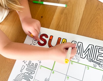 2026 Summer Bucket List Poster: Kid's Coloring Page Calendar, Large Poster Schedule, Dateless