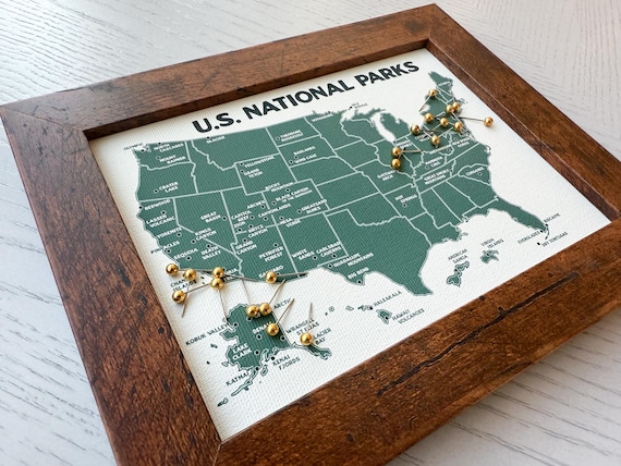 Mini National Parks Push Pin Map – 5x7 Framed Desk Map for Small Spaces