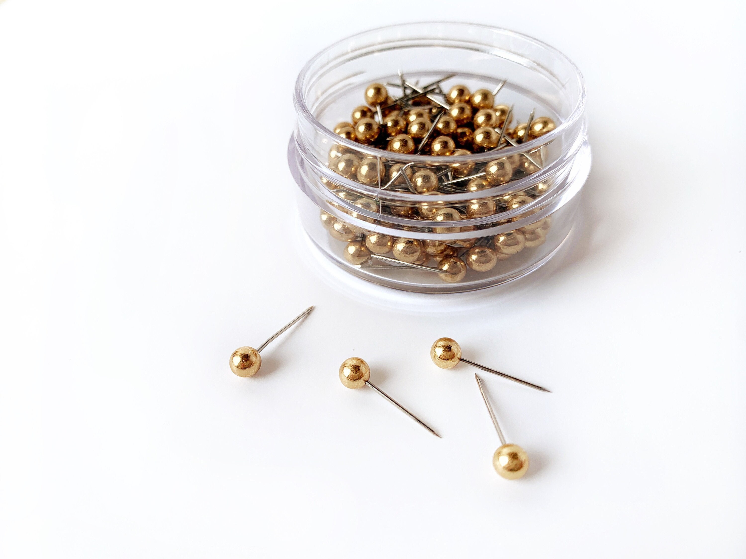 Gold & Silver Simple Round Flat Push Pins, Small Profile, Golden Pins to  Mark Travels, Pushpin, Antique Gold, Solid Metal No Plastic 