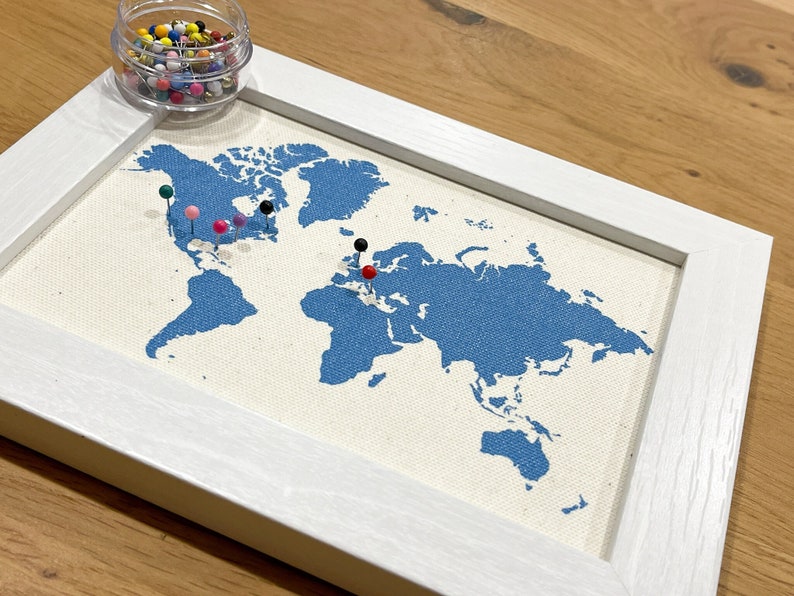 Mini Push Pin World Map: Framed Travel Tracker with Pins (5x7)