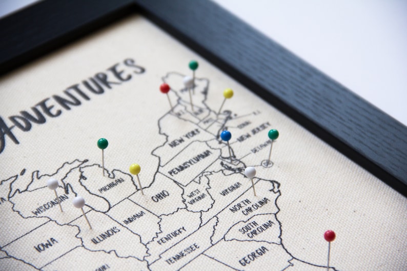 Travel Map with Push Pins to Track Travels, USA Push Pin Map, US Wall Decor United States, Anniversary Cotton Gift, Family Vacation Life RTS image 5