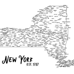 Kit de bricolage pour carte de New York, carte de New York avec punaises, titre personnalisé, État de New York, couleur par état, cadeau d'anniversaire de toile de coton, bûche de vacances